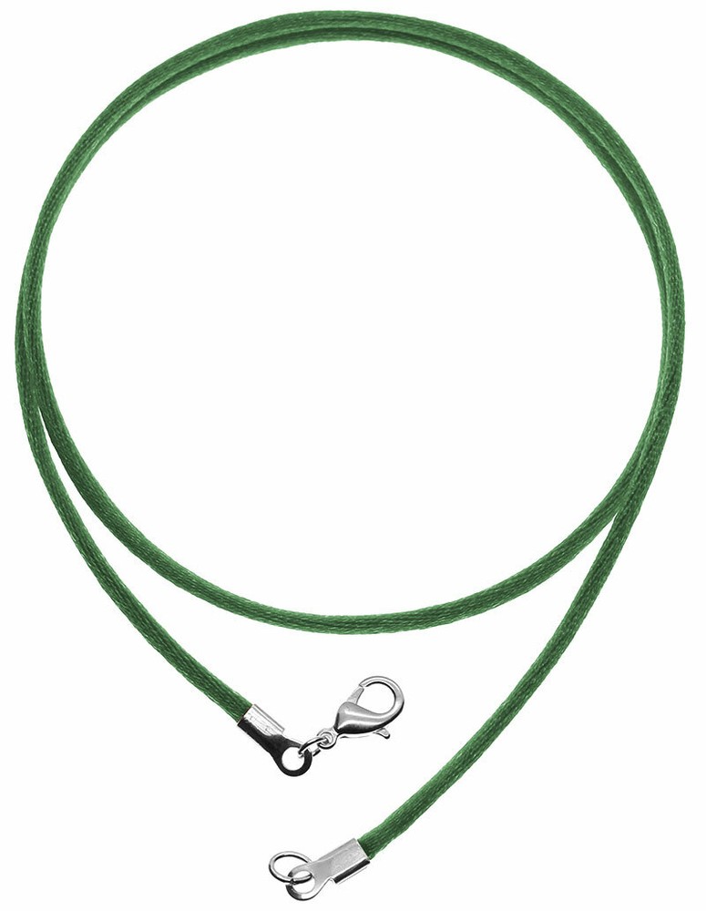 Green Satin Silk Cord Necklace Silver/Gold Clasp 16″ to 30″ Hand Made USA