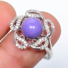 Charoite & White Cz Gemstone 925 Silver Plated Ring Adjustable (28