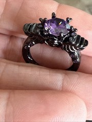 Black Sterling Silver Ring Purple Stone Band Size 6 5.2 Grams Flash