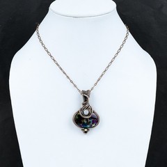 Multi Fire Labradorite Gemstone Rainbow Moonstone Wire Wrapped Pendant Copper