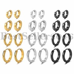 8pcs Polished Small Hoop Huggie Stainless Steel Earrings for Men Women 7-14MM