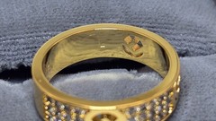 Fendi FF Logo Ring Gold Tone Pave Crystal Band Size 8.5 Made In Italy