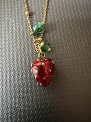 Strawberry Pendant Necklace Enamel Gold Tone Chain Cute Fruit Charm