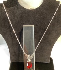 Xanadu Designs Silver Tone Necklace &Praying Angel Pendant Red Swarovski Crystal