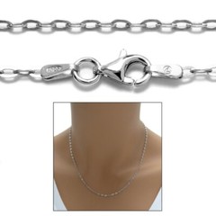 925 Sterling Silver Rhodium Oval Rolo Chain Necklace 1.5mm