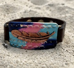 Caligirl Leaf Cuff, Adjustable Vegan leather Bracelet