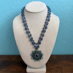 Apt 9 Blue Beaded Statement Necklace Double Strand Starburst Rhinestone Pendant