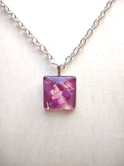 Handmade Authentic Postmarked Queen Elizabeth Postage Stamp Glass Tile Necklace
