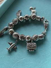 BRIGHTON Slide Charm Bead Trip 8″ Bracelet Travel Ship Beads Retired Globe