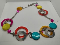 Y2K Multicolor Disc & Ring Beaded Layered Statement Necklace Oval Link Lobster