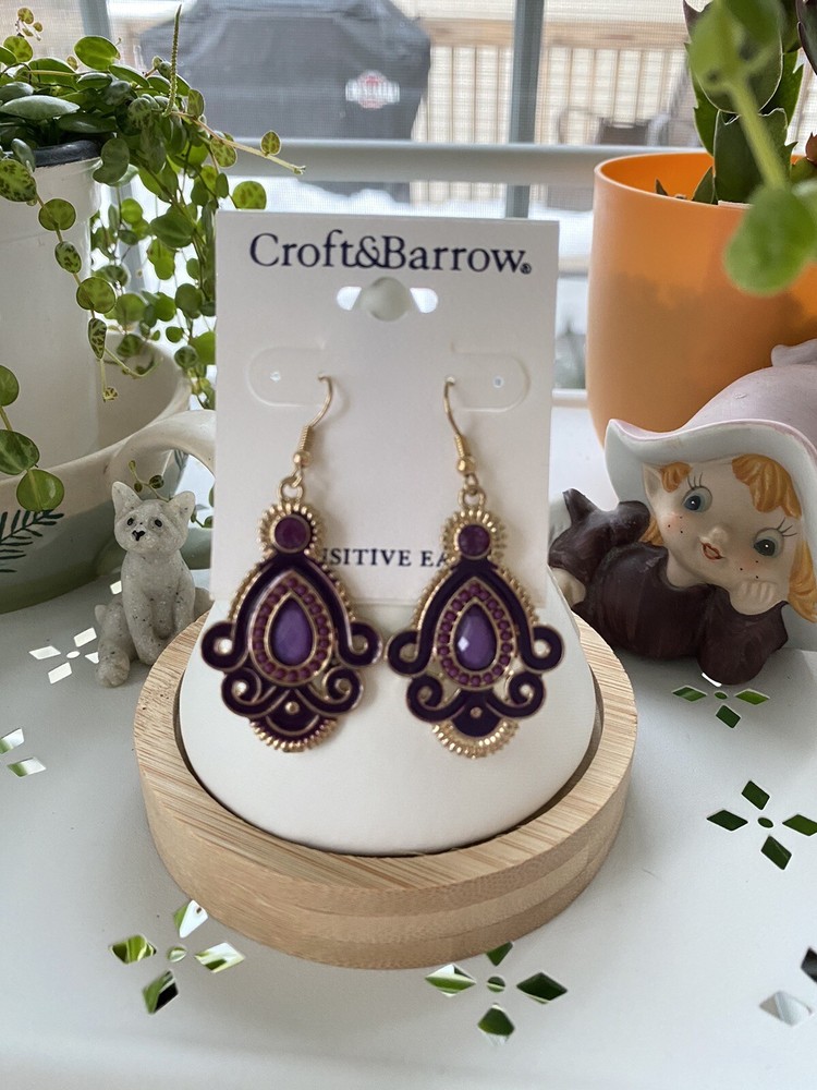 Croft & Barrow Dangle/Drop Gold & Purple Earrings