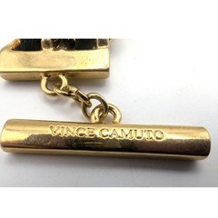 VINCE CAMUTO Chain Link Leather Bracelet Gold Tone Black Toggle 6 in