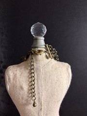 Antique Bronze Multi-Strand Layered Cable Chain Necklace Clear Rhinestone Charms