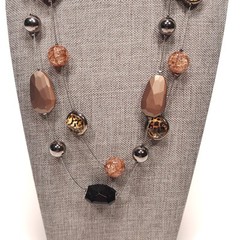 Vintage Sapphire Branded Necklace and Earrings Set Gold Tone Cheetah Brown Black