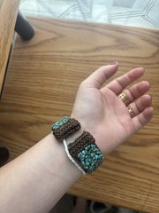 Turquoise Chip Inlay Cluster Wide Cuff Bracelet Brown Band Stone