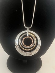 Silver Tone Round Circle Charm Pendant Necklace Adjustable 18in Snake Chain