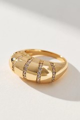 Anthropologie Pave Cocktail Ring 14k Gold Plated Size 7 Cubic Zirconia Statement
