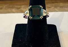 Dark Blue Statement Ring Size 11 | Emerald Cut Stone | Gold Tone | Vintg Style