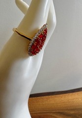 Mexican Cherry Fire Opal, Moissanite Cluster Ring – Size 9 (2.0 ctw.)