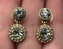 Givenchy Y2K Crystal Rhinestone Dangle Halo Gold Tone Drop Earrings