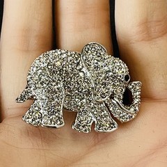 Vintage Silver Tone Pave’ Rhinestone Elephant Brooch Pin – 1”x1.5” – 1990s