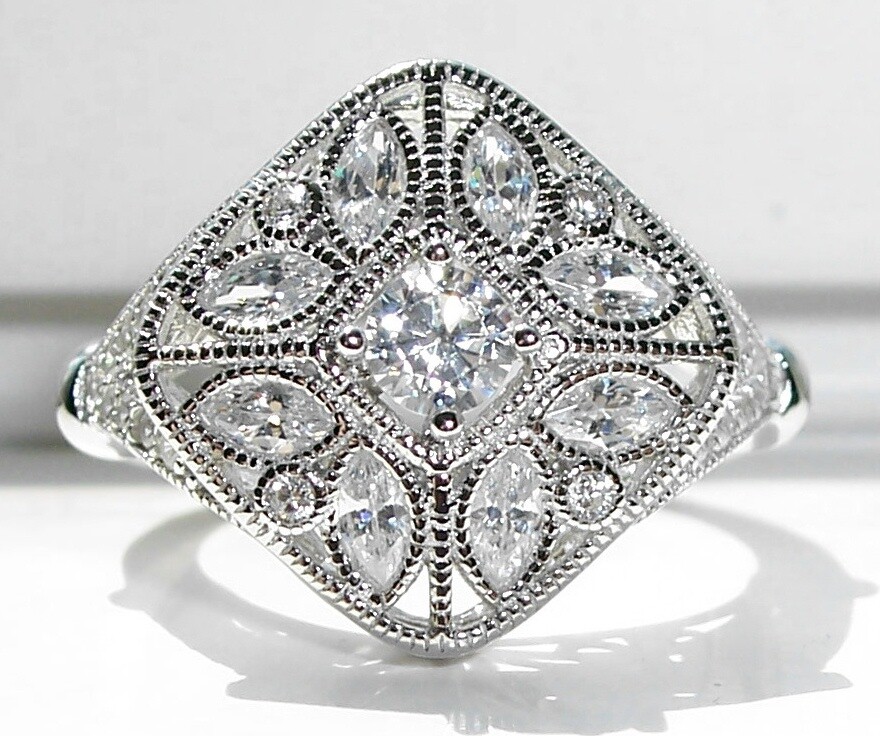 Antique Style Blooming Flower Ring CZ 925 Sterling Silver Women’s-Sizes 4-11