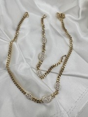 Gold plated Cuban Chain Necklace with Oval Pavé Crystal Pendant Fashion Jewelry