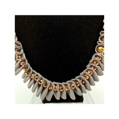 Kenneth Cole Gray Ribbon & Graduated Copper Jewel Statement Necklace