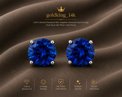 2ct Round Simulated Sapphire Diamond StudEarrings PushBack 14k White Gold Plated