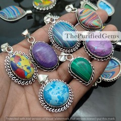 Larimar & Mix Gemstone 20Pcs Pendant Lot 925 Silver Plated Manmade Jewelry Gift