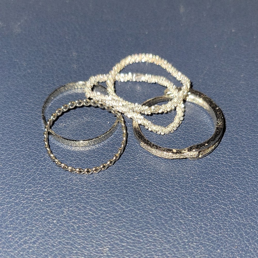 Silver Tone Band Rings Set, No Stone, Round Metal Fashion Jewelry