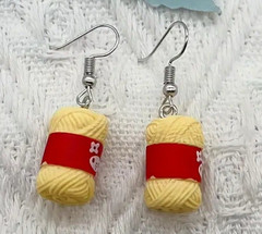 Wool Yarn Pendant Silver Hook Earrings (yellow/cream) Knitting Crochet Sewing