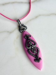 ANGELIQUE DE PARIS PINK RESIN LUCITE STERLING SILVER 3” PENDANT NECKLACE RESIN