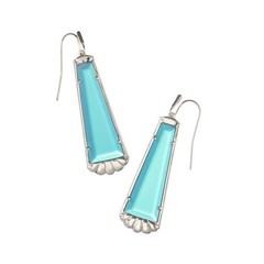 Kendra Scott SILVER Serena Drop Earrings w/ Aqua Fluorescent Blue Stone NWT