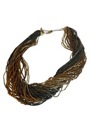 Multi-Strand Seed Bead Gold Tone Bronze Beaded Chunky Statement Bib Career