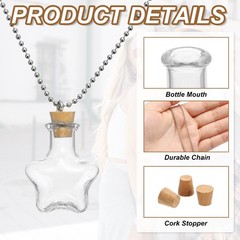 25mm Vial Necklace with Cork Stoppers Black Velvet Bag, Star Shaped, Clear