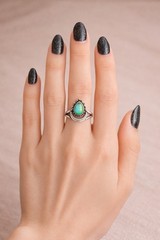 Sterling Silver Moon Teardrop Stone Mood Ring + Color Chart + Gift Box Size 8.5