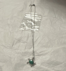 Silver Tone Cable Chain Necklace Green Enamel Turtle Charm Pendant Sea Life