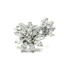 (SIZE 6,7,8,9) Sparkling Double FLOWERS RING Clear CZ Stones 925 STERLING SILVER