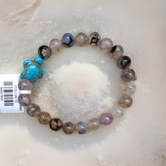 Stretch Beaded Bracelet Multicolor Round Stone Beads w/ Turtle Charm