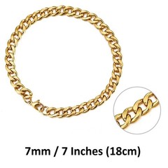 *UK* Gold Stainless Steel Bracelet 7mm 7 Inch / 18cm Curb Mens Cuban Chain