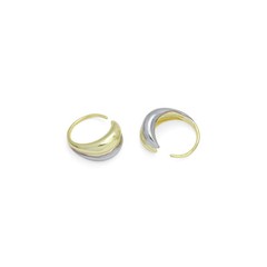 Dual Color Gold Silver Two-tone Dome Earrings, Sku#LK1058