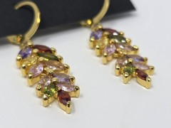 Multicolor Marquise CZ Leaf Dangle Drop Earrings Gold Tone Sparkly 1.5 Inches