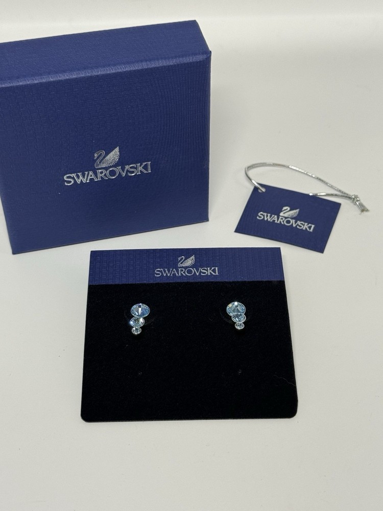 SWAROVSKI Slake Dot Pierced Earring Jackets Aqua #5201105 Blue Gemstone New