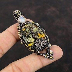Bumble Bee Jasper Copper Gift For Friend Wire Wrapped Tree Of Life Pendant 2.76″