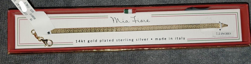 Mia Fiore .925 Italian 14k Over Sterling Silver Greek Key 7.5″ Bracelet NIB