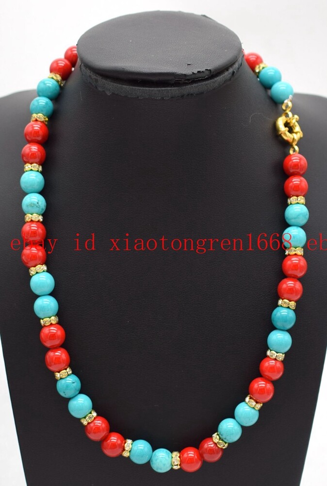 Natural 8/10/12mm Blue Turquoise Red Coral Gemstone Round Beads Necklace 16-50in