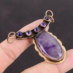 Memorial Day Sale Oval Star Amethyst Gemstone Copper Mother Boho Pendant Jewelry