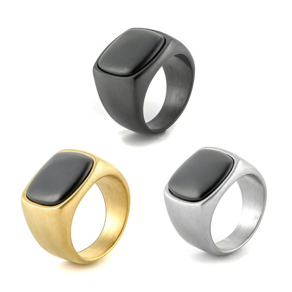 Black Stone Stainless Steel Men’s Wedding Ring Vintage Signet Ring Biker Classic