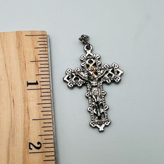 Silver Tone Crucifix Pendant Gothic Religious Cross Vintage Inspired Charm